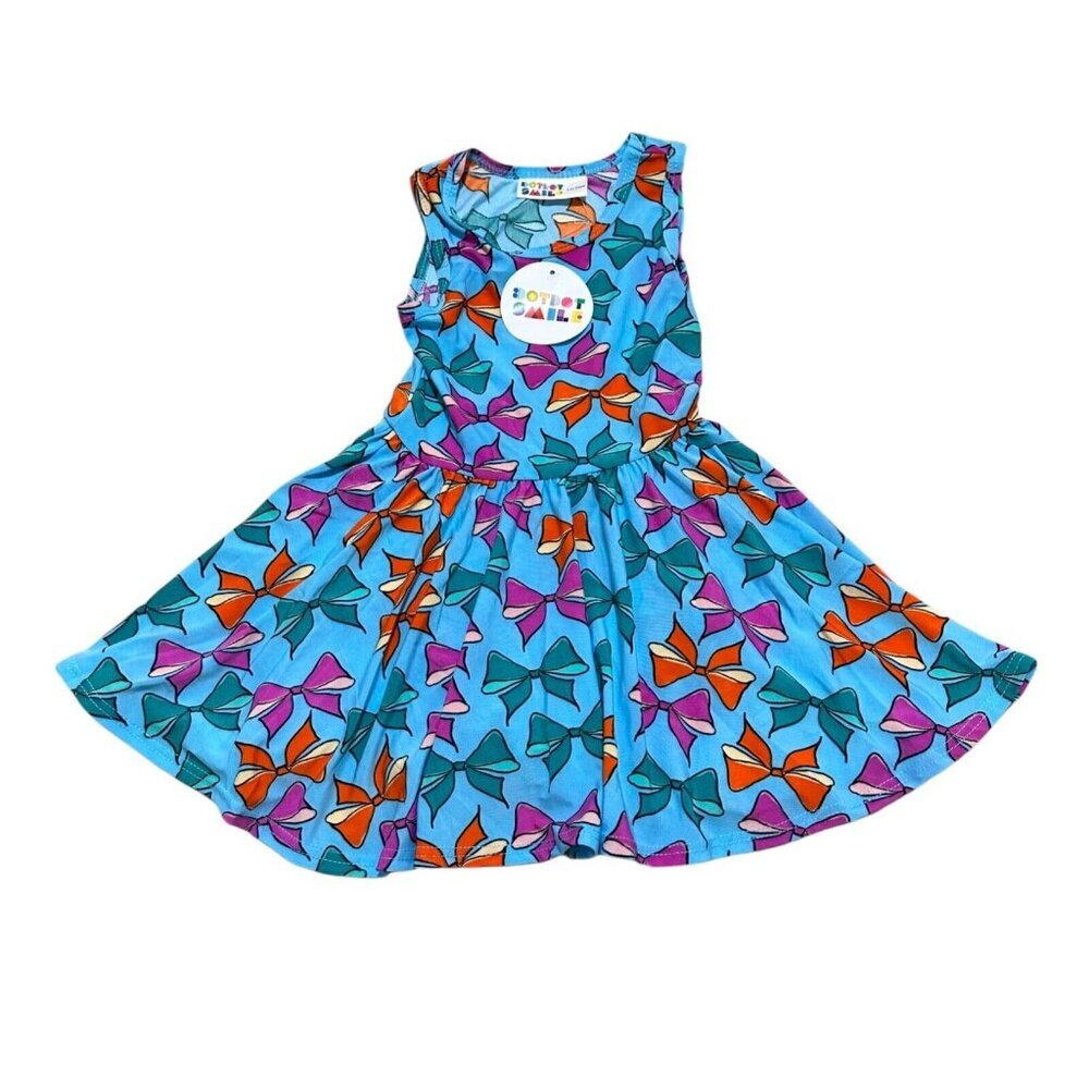 DotDotSmile‎ Blue Bow Print Tank Dress with Bodysuit Snap Bottom 12/24M NWT